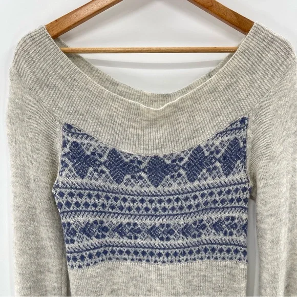 Free People Wool Blend Fair Isle Scoop Neck Sweater Size Medium Boho Indie - Picture 2 of 9